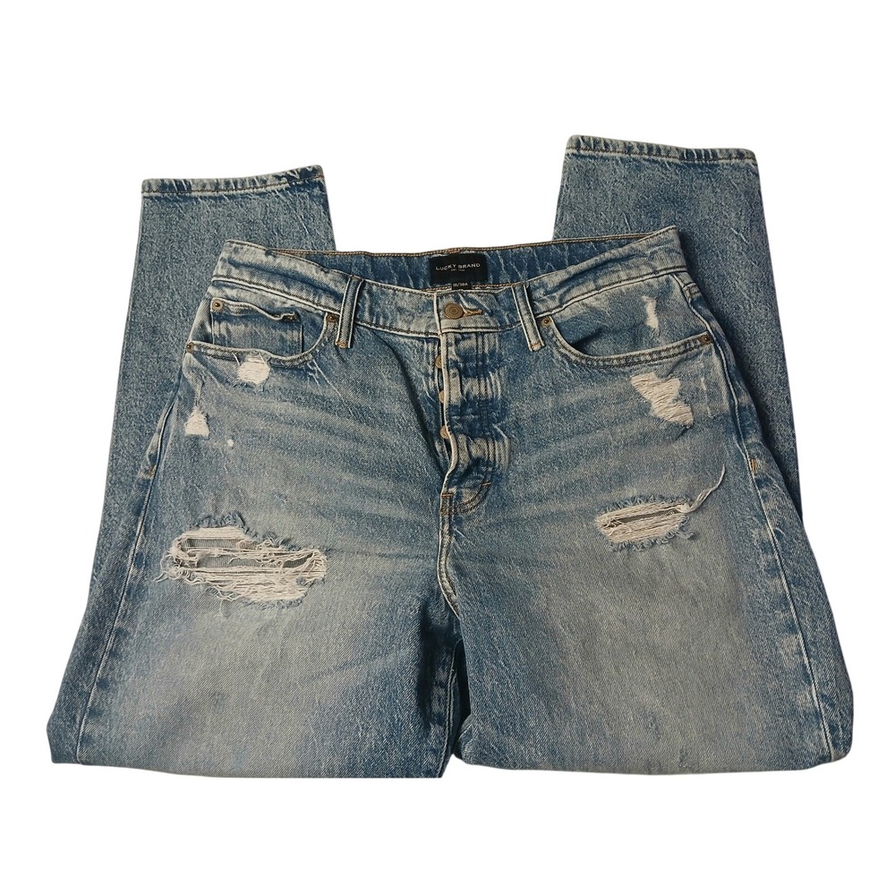 Lucky Brand Womens 10/30A High Rise Distressed Mom Jeans Light Acid Wash Blue - Picture 2 of 12